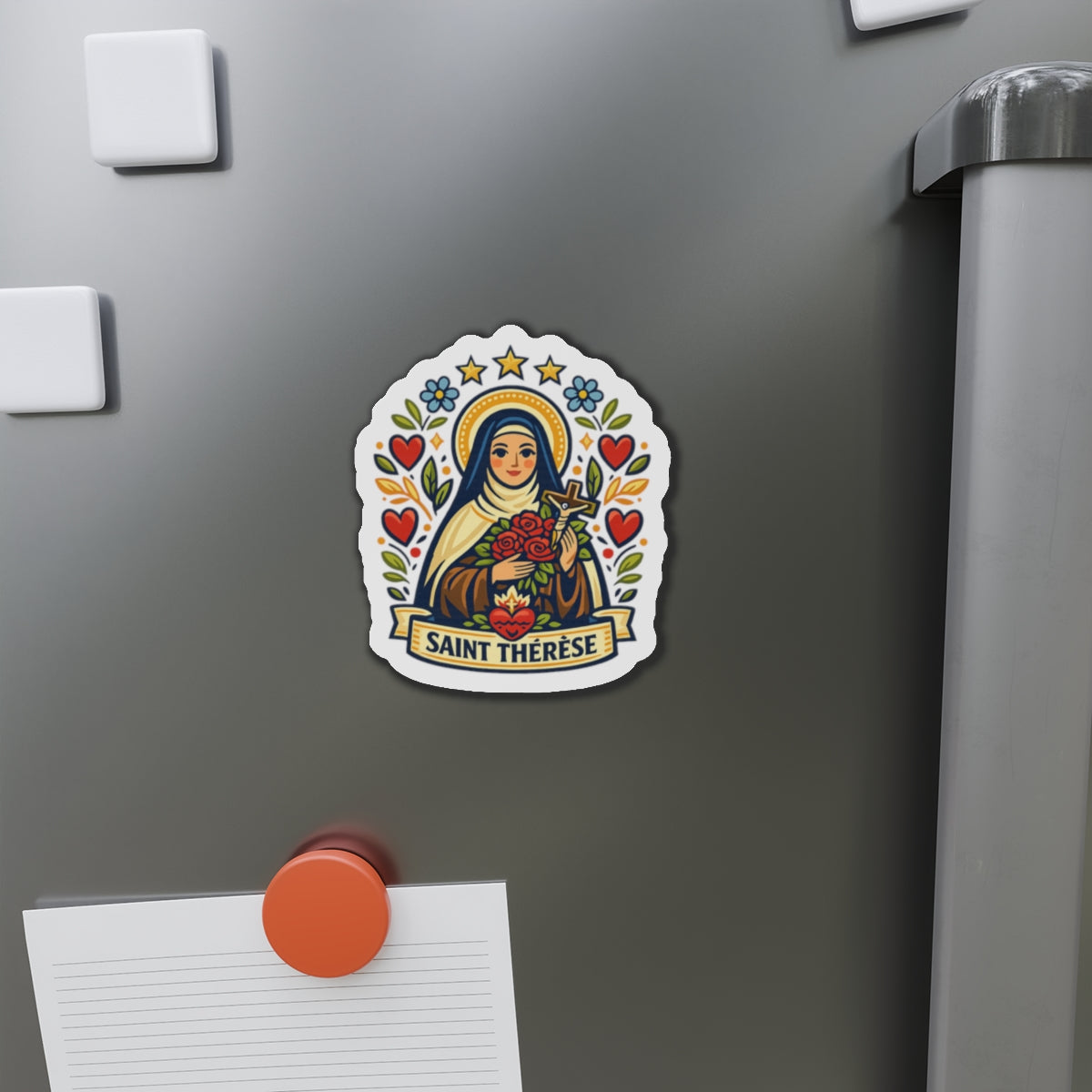 Saint Thérèse of Lisieux Die-Cut Magnet — Catholic Folk Art Fridge Magnet