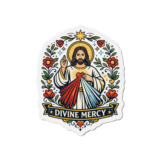 Divine Mercy Die-Cut Magnet — Catholic Folk Art Fridge Magnet