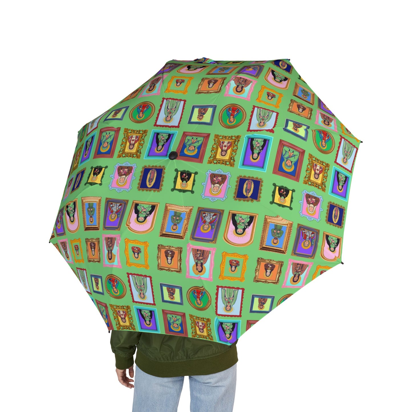 Heaven's Gallery Catholic Saints Umbrella — Green Folk Art Foldable Umbrella