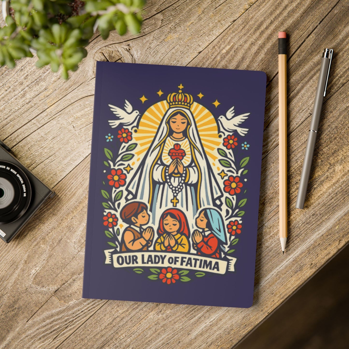 Our Lady of Fatima Softcover Journal — Catholic Folk Art Prayer Notebook