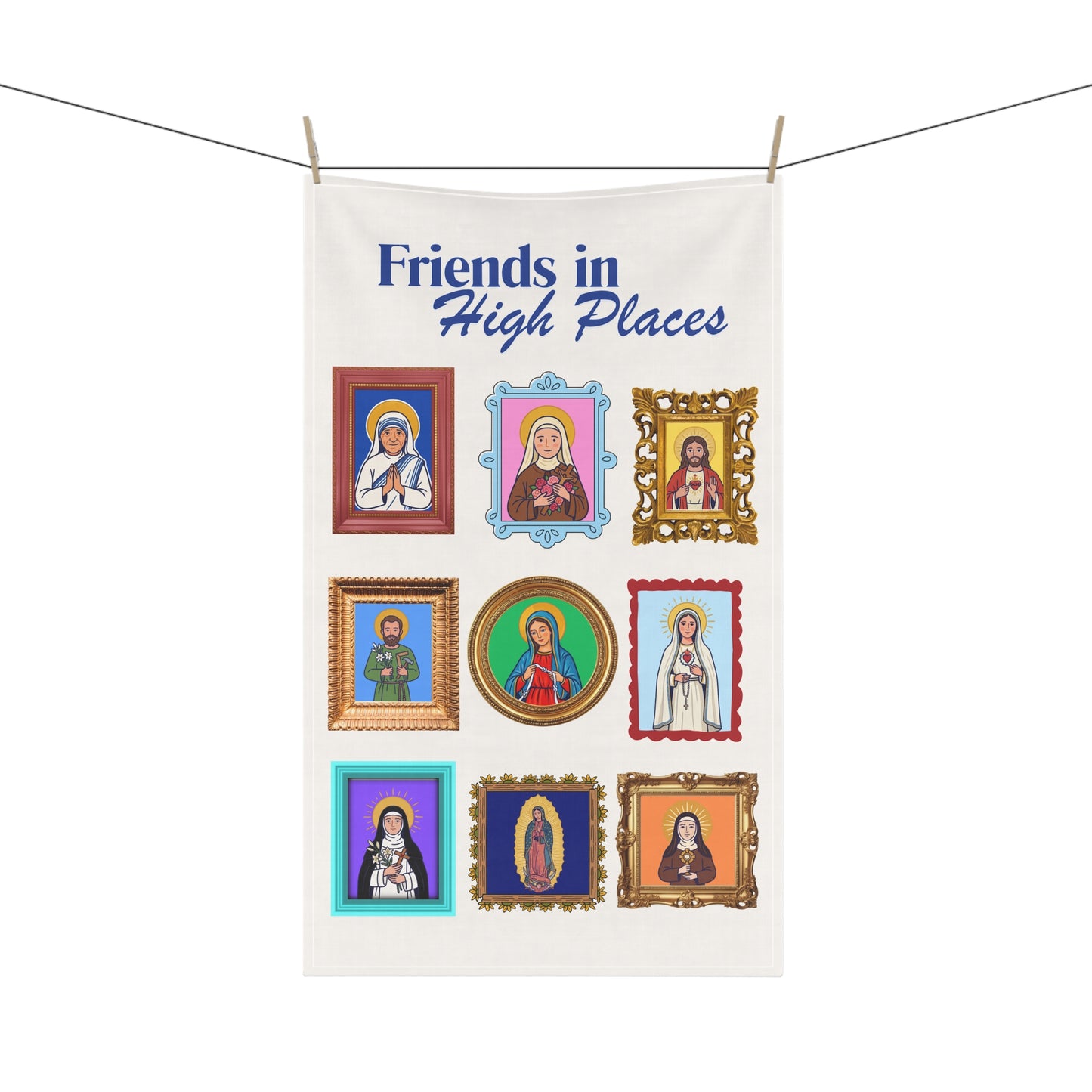 Friends in High Places Tea Towel — Catholic Saints Kitchen Towel
