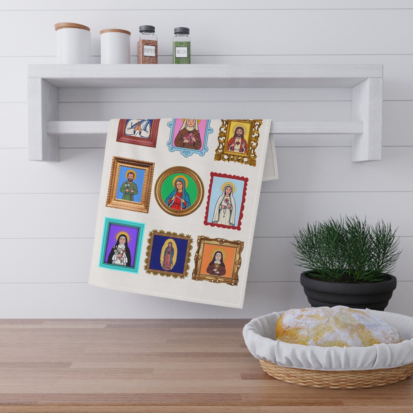 Friends in High Places Tea Towel — Catholic Saints Kitchen Towel