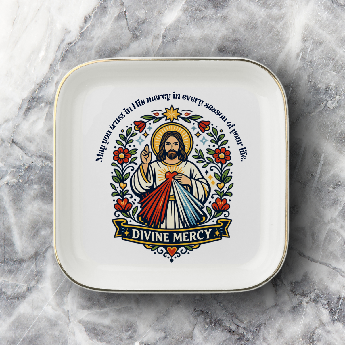 Divine Mercy Catholic Jewelry Dish | Inspirational Gift Trinket Dish