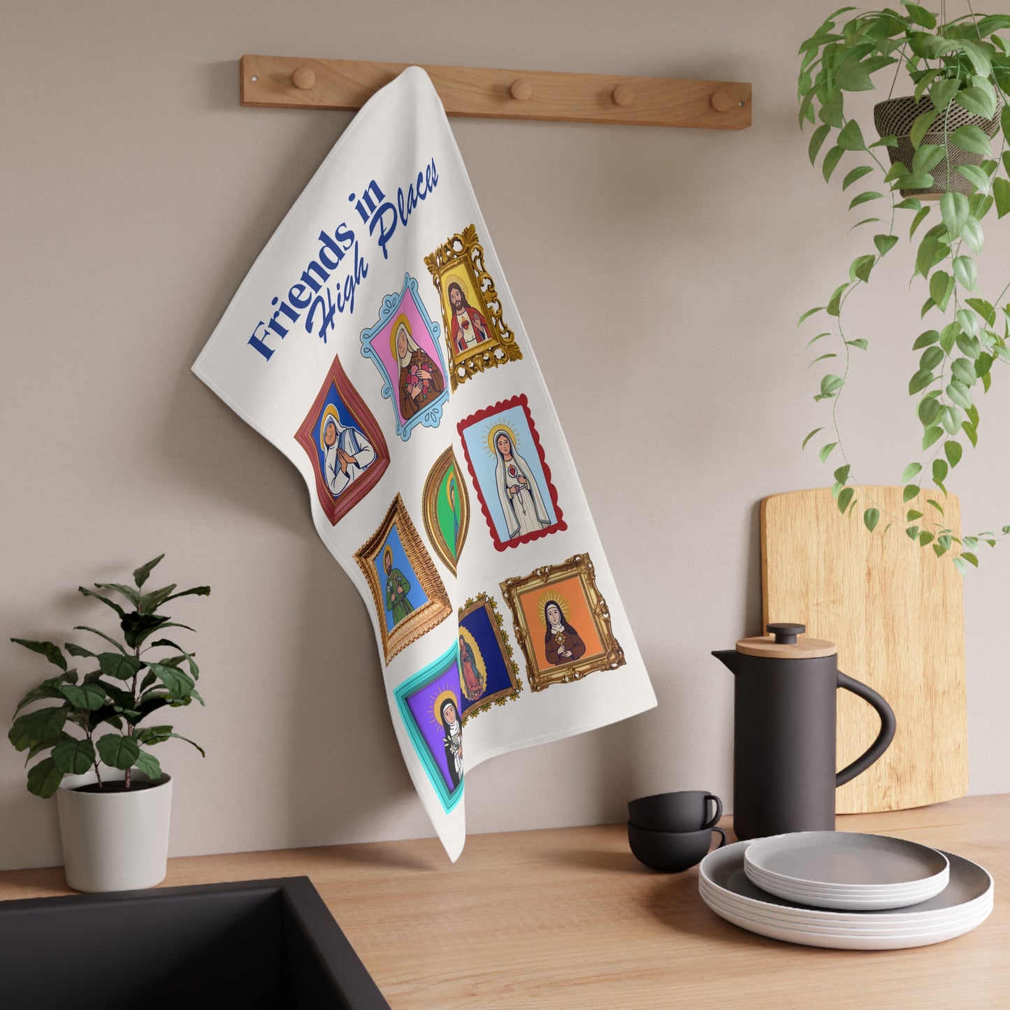 Friends in High Places Tea Towel — Catholic Saints Kitchen Towel