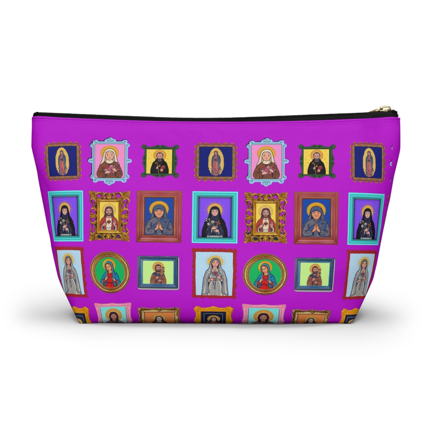 Heaven's Gallery Saint Pattern Accessory Pouch — Bright Pink T‑Bottom Makeup Bag