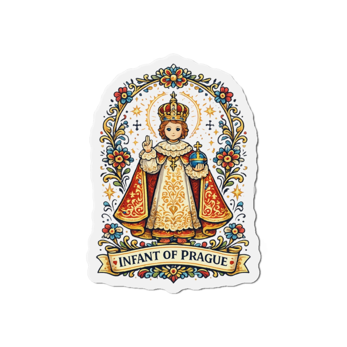Infant of Prague Die-Cut Magnet — Catholic Folk Art Fridge Magnet