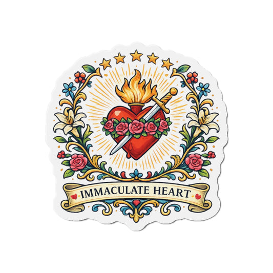 Immaculate Heart of Mary Die-Cut Magnet — Catholic Folk Art Fridge Magnet