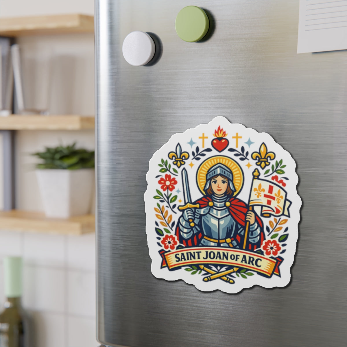 Saint Joan of Arc Die-Cut Magnet — Catholic Folk Art Fridge Magnet