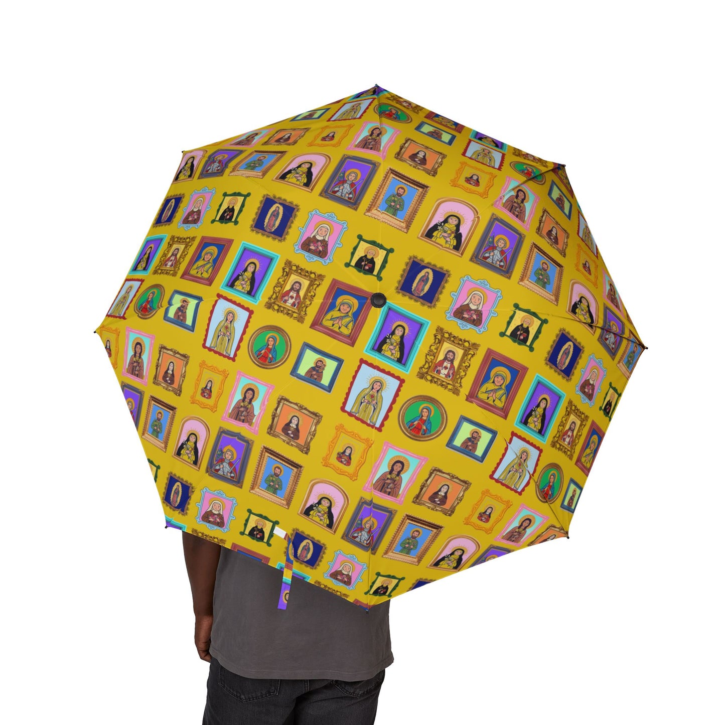 Heaven's Gallery Catholic Saints Umbrella — Yellow Folk Art Foldable Umbrella