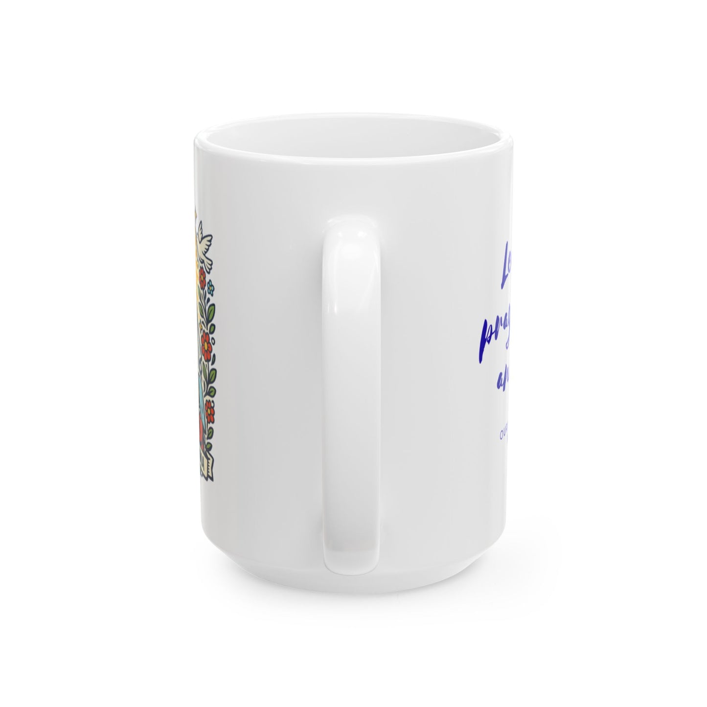 Our Lady of Fatima Prayer Mug — "Lead Us to Prayer, Peace, and Trust"