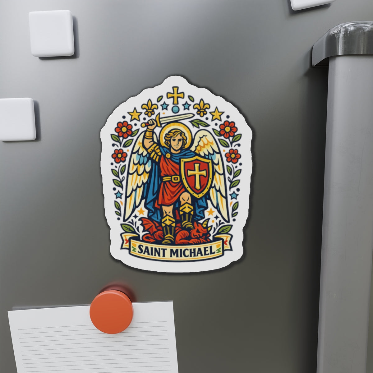 Saint Michael the Archangel Die-Cut Magnet — Catholic Folk Art Fridge Magnet