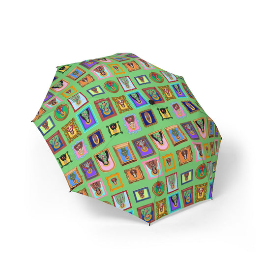 Heaven's Gallery Catholic Saints Umbrella — Green Folk Art Foldable Umbrella