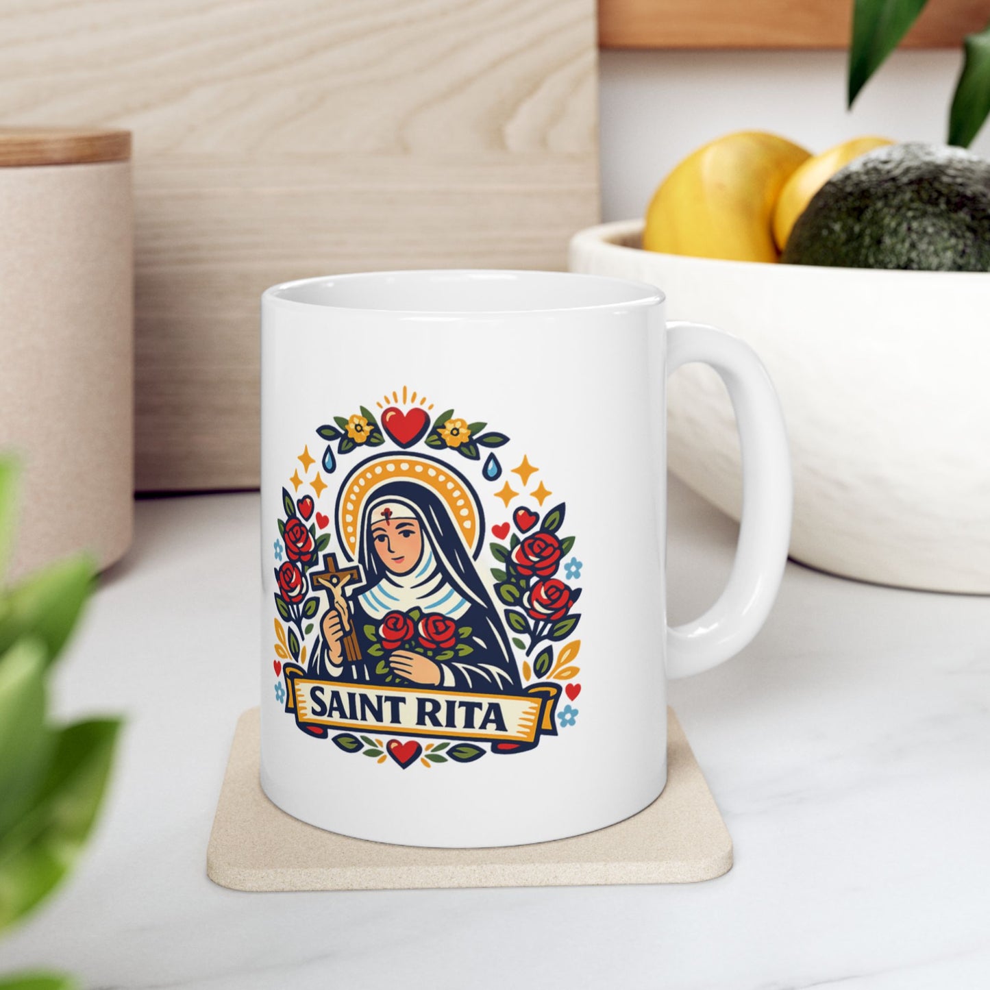 Saint Rita Mug — "Hope Blooms Where Grace Is Given"