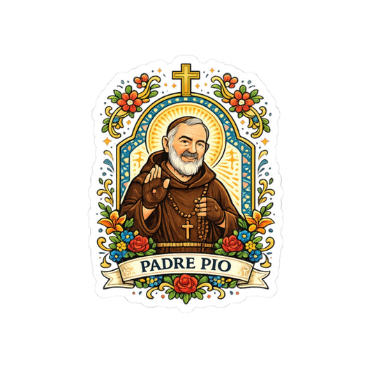Saint Padre Pio Kiss-Cut Sticker — Catholic Folk Art Decal