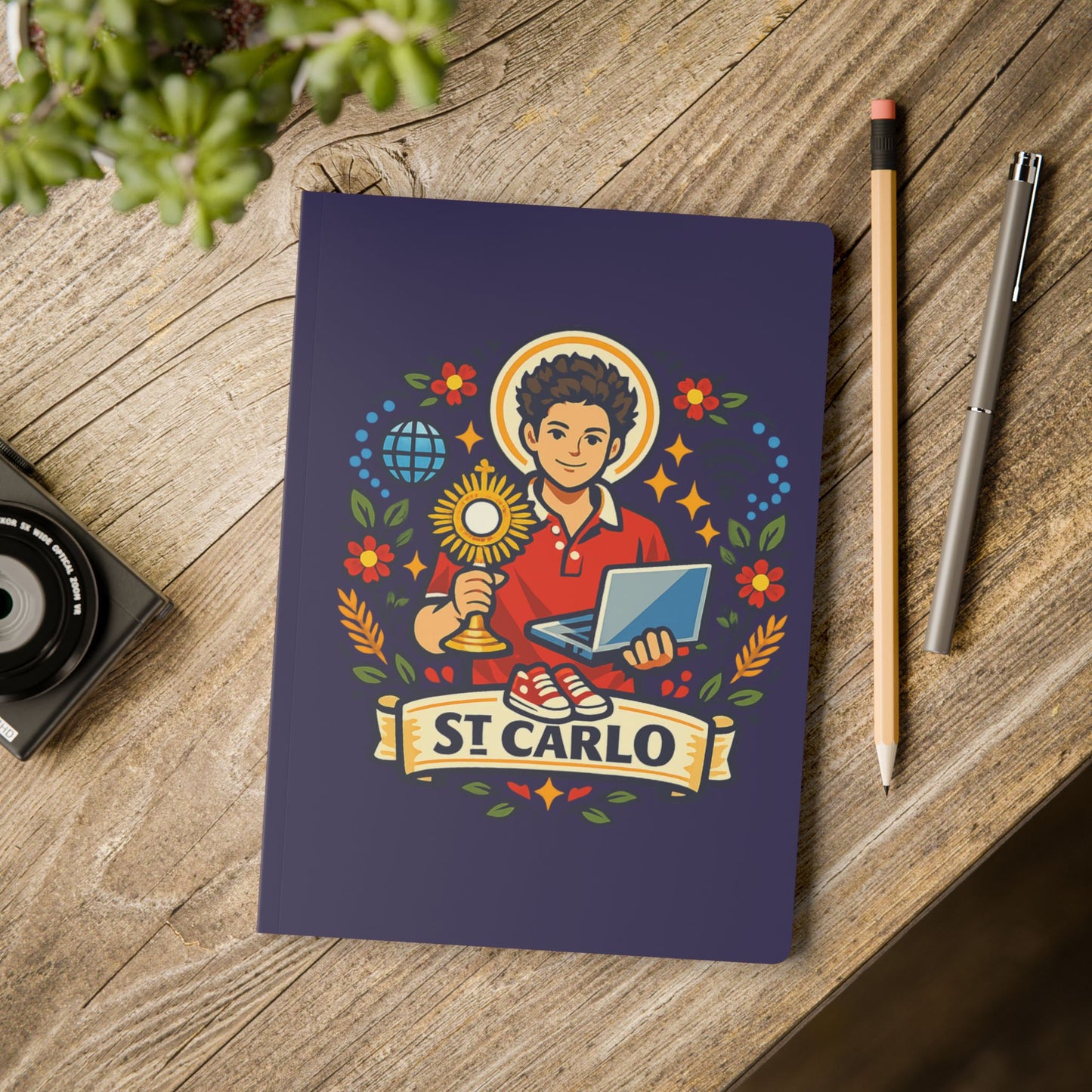 Saint Carlo Acutis Softcover Journal — Catholic Folk Art Prayer Notebook