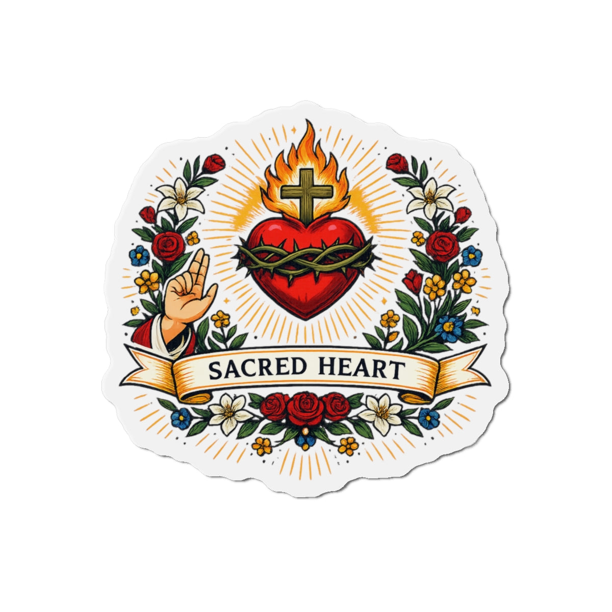 Sacred Heart of Jesus Die-Cut Magnet — Catholic Folk Art Fridge Magnet