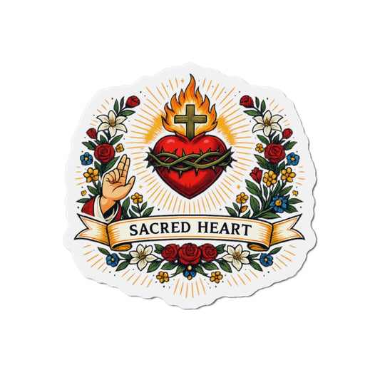 Sacred Heart of Jesus Die-Cut Magnet — Catholic Folk Art Fridge Magnet
