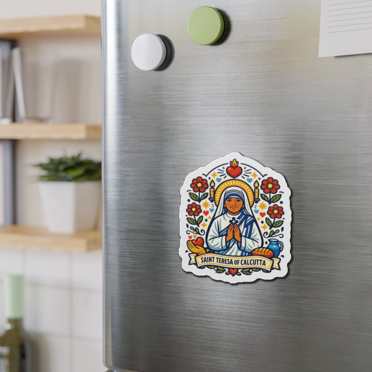 Saint Teresa of Calcutta Die-Cut Magnet — Catholic Folk Art Fridge Magnet