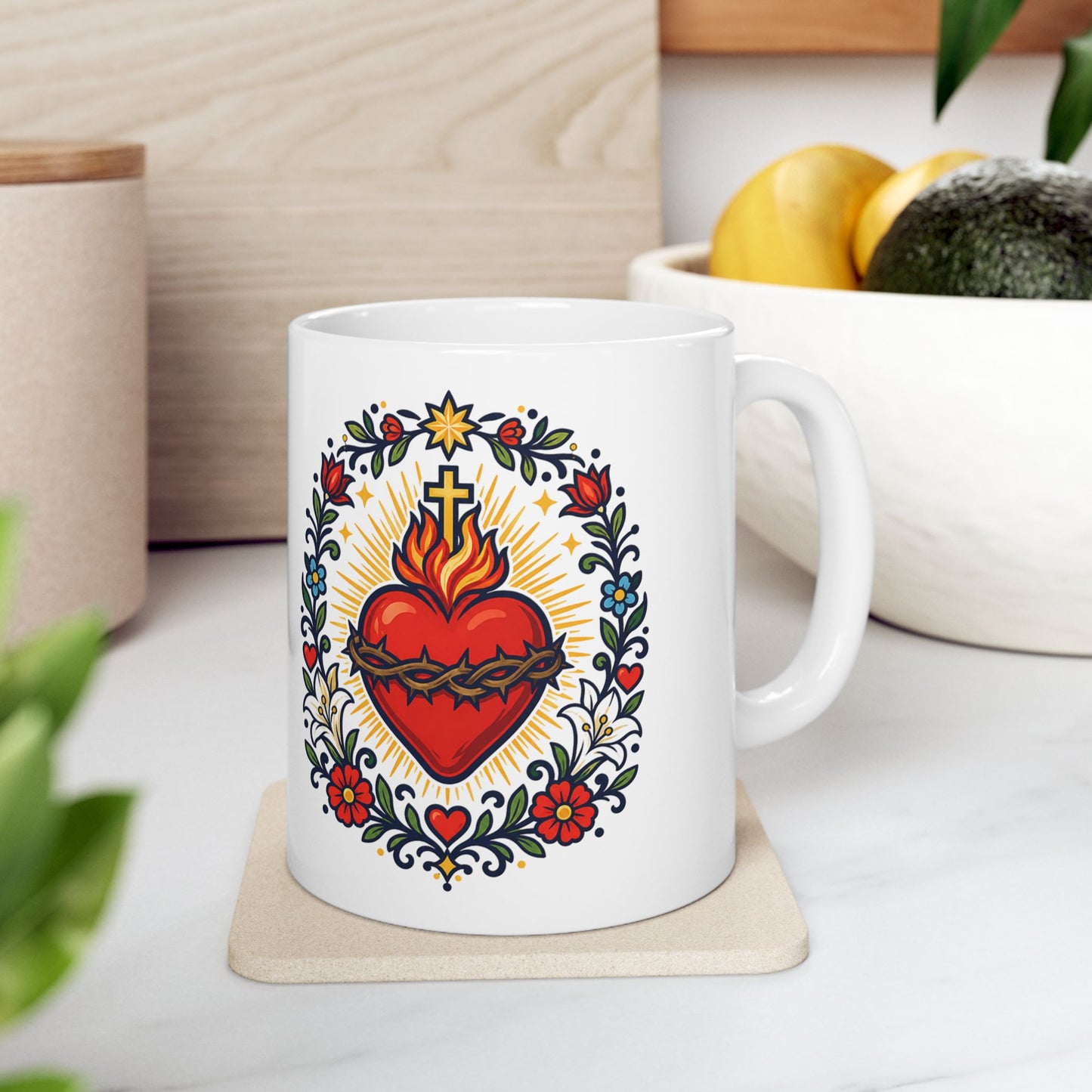 Sacred Heart of Jesus Ceramic Mug — Catholic Devotion Coffee Cup