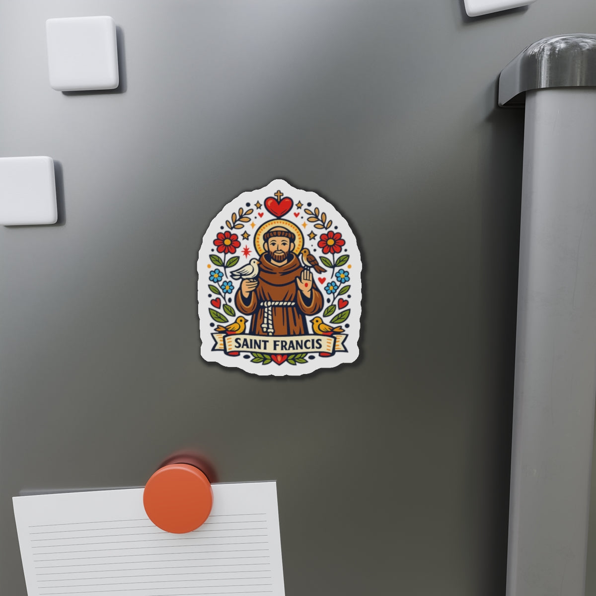 Saint Francis of Assisi Die-Cut Magnet — Catholic Folk Art Fridge Magnet