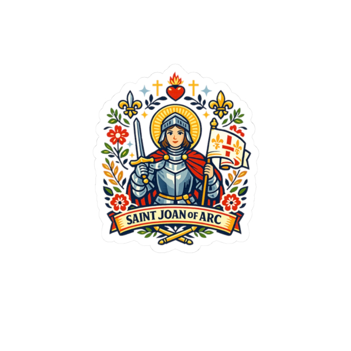 Saint Joan of Arc Kiss-Cut Sticker — Catholic Folk Art Decal