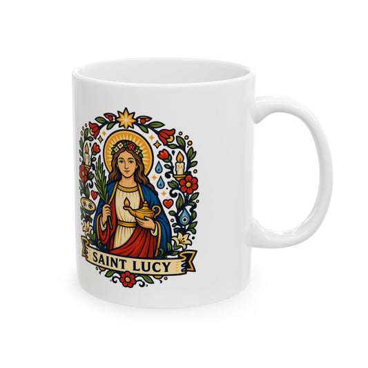 Saint Lucy Ceramic Mug — Patron of the Blind & Light-Bearers