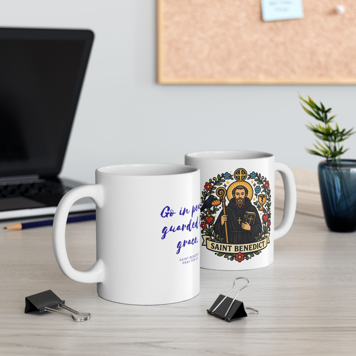 Saint Benedict Ceramic Mug — "Ora et Labora" Catholic Coffee Cup