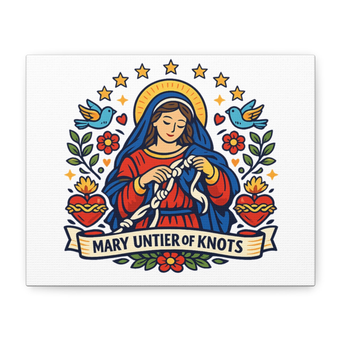 Mary Untier of Knots Canvas Wall Art — Catholic Folk Art Print