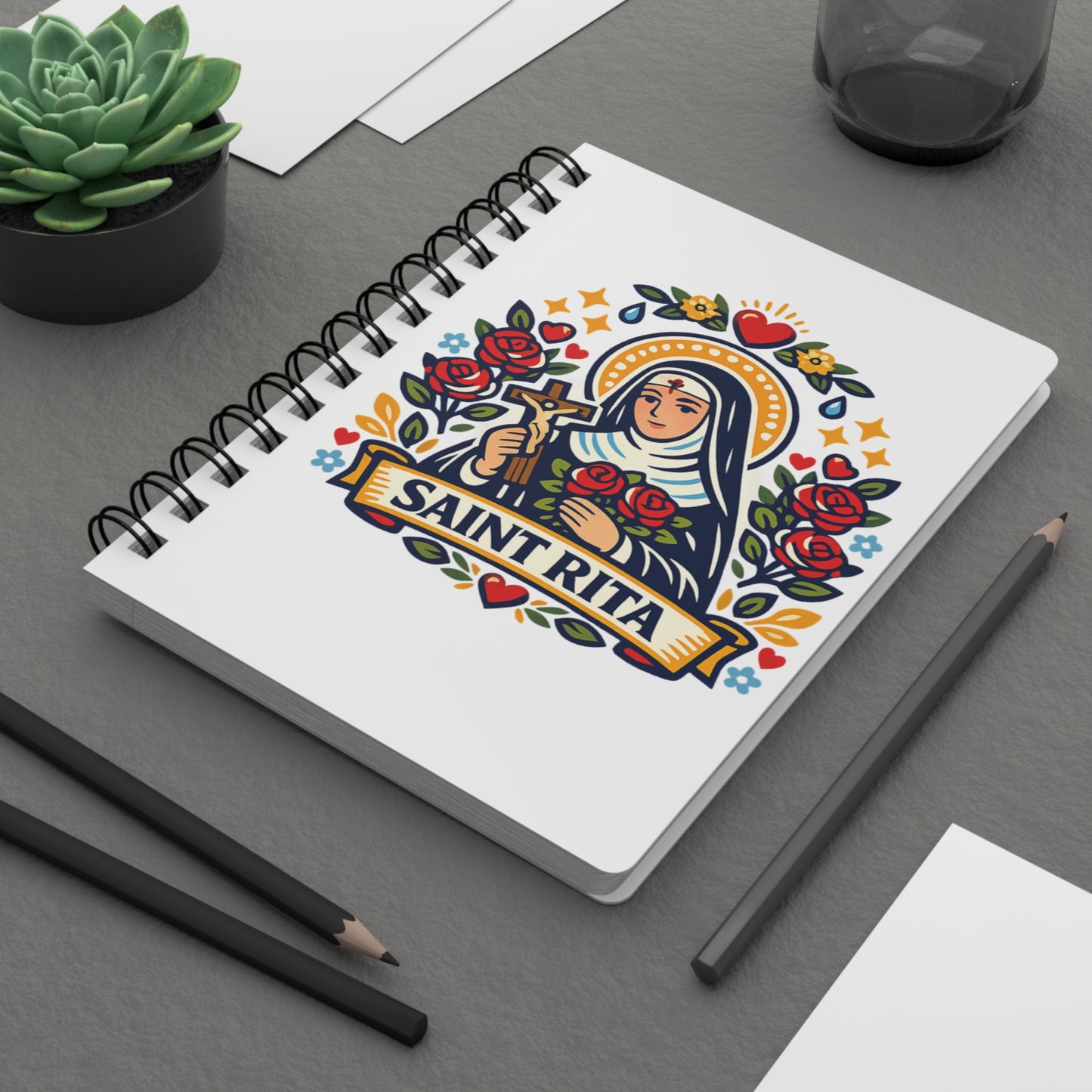 Saint Rita of Cascia Spiral Journal — Catholic Folk Art Prayer Notebook