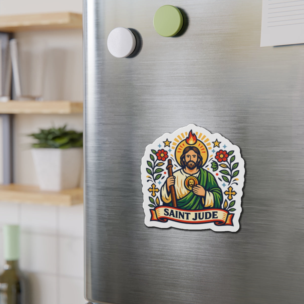 Saint Jude Die-Cut Magnet — Catholic Folk Art Fridge Magnet