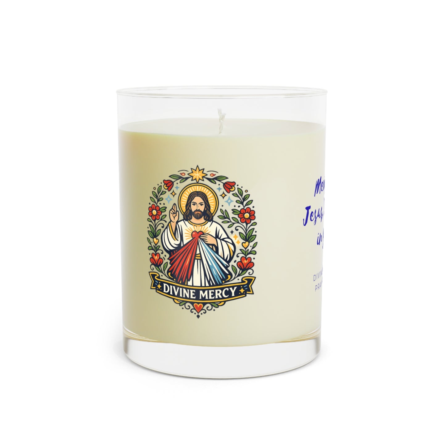 Divine Mercy Prayer Candle — Catholic Folk Art Scented Soy Candle