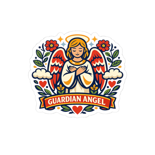 Guardian Angel Kiss-Cut Sticker — Catholic Folk Art Decal