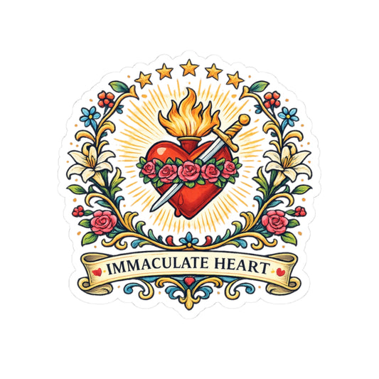 Immaculate Heart of Mary Kiss-Cut Sticker — Catholic Folk Art Decal