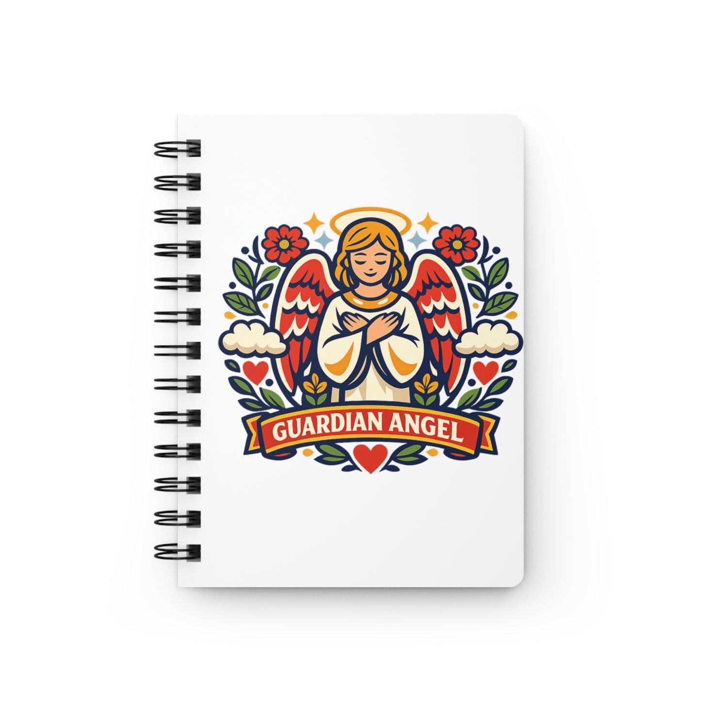Guardian Angel Spiral Journal — Catholic Folk Art Prayer Notebook