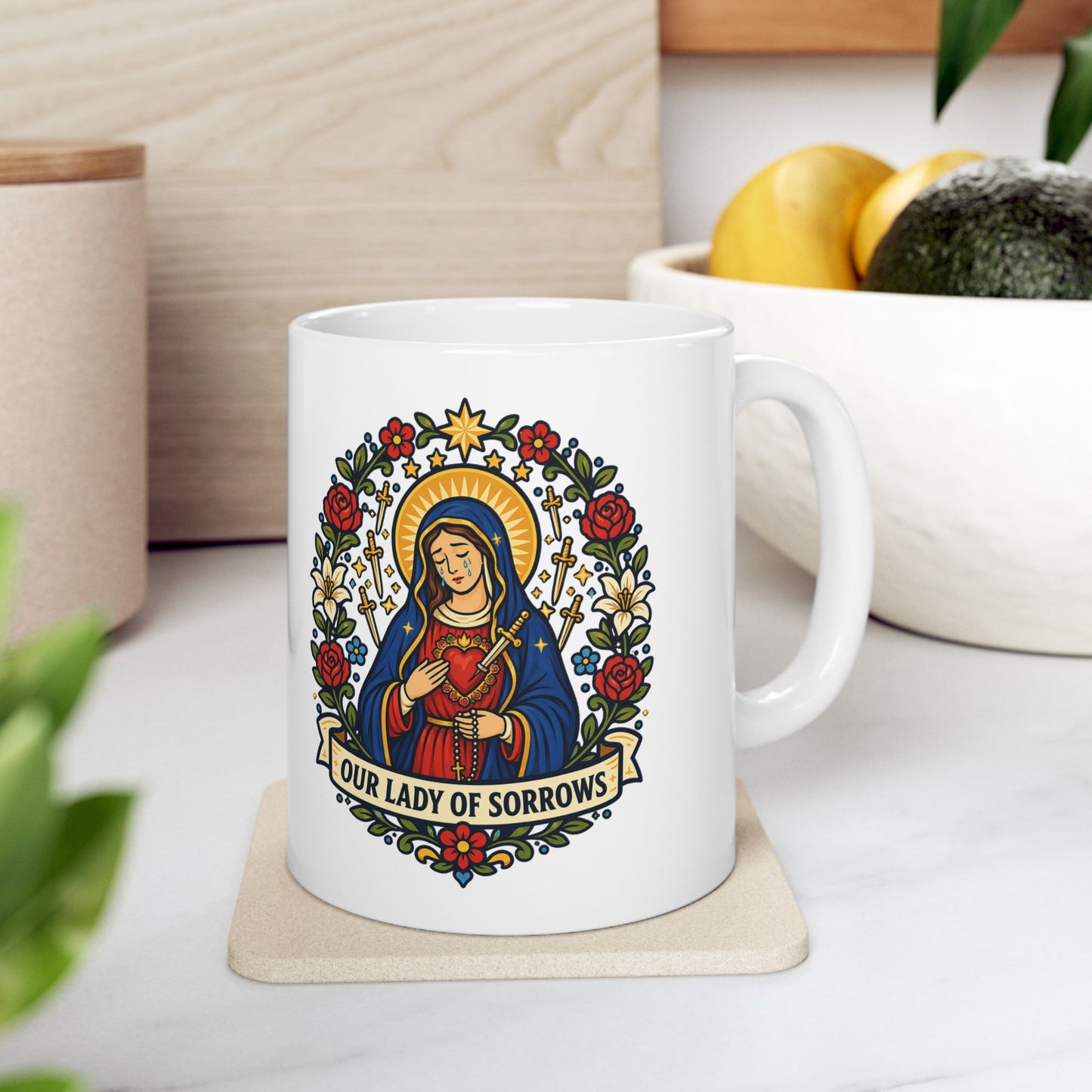 Our Lady of Sorrows Mug — "Her Strength Is My Shield"
