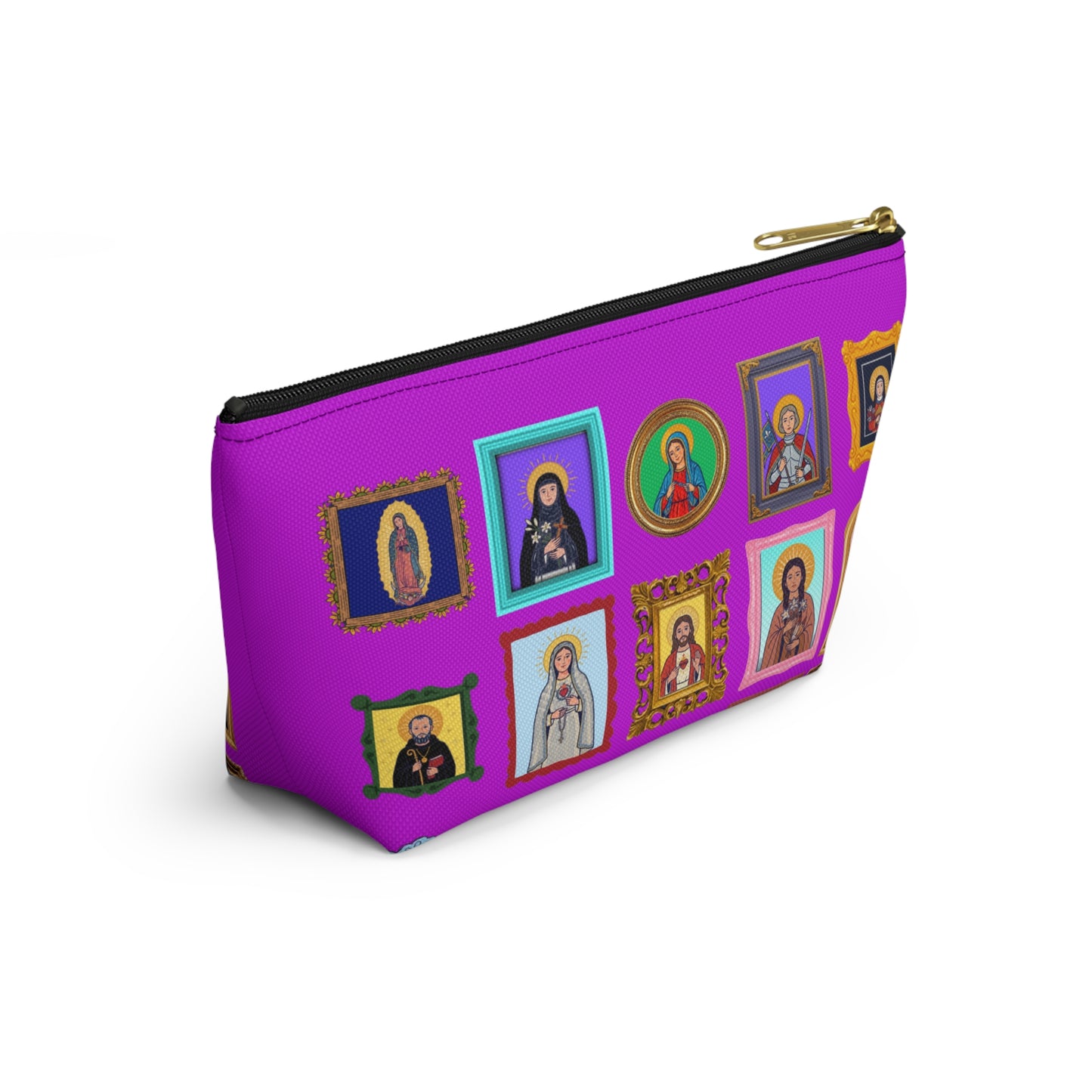 Heaven's Gallery Saint Pattern Accessory Pouch — Bright Pink T‑Bottom Makeup Bag