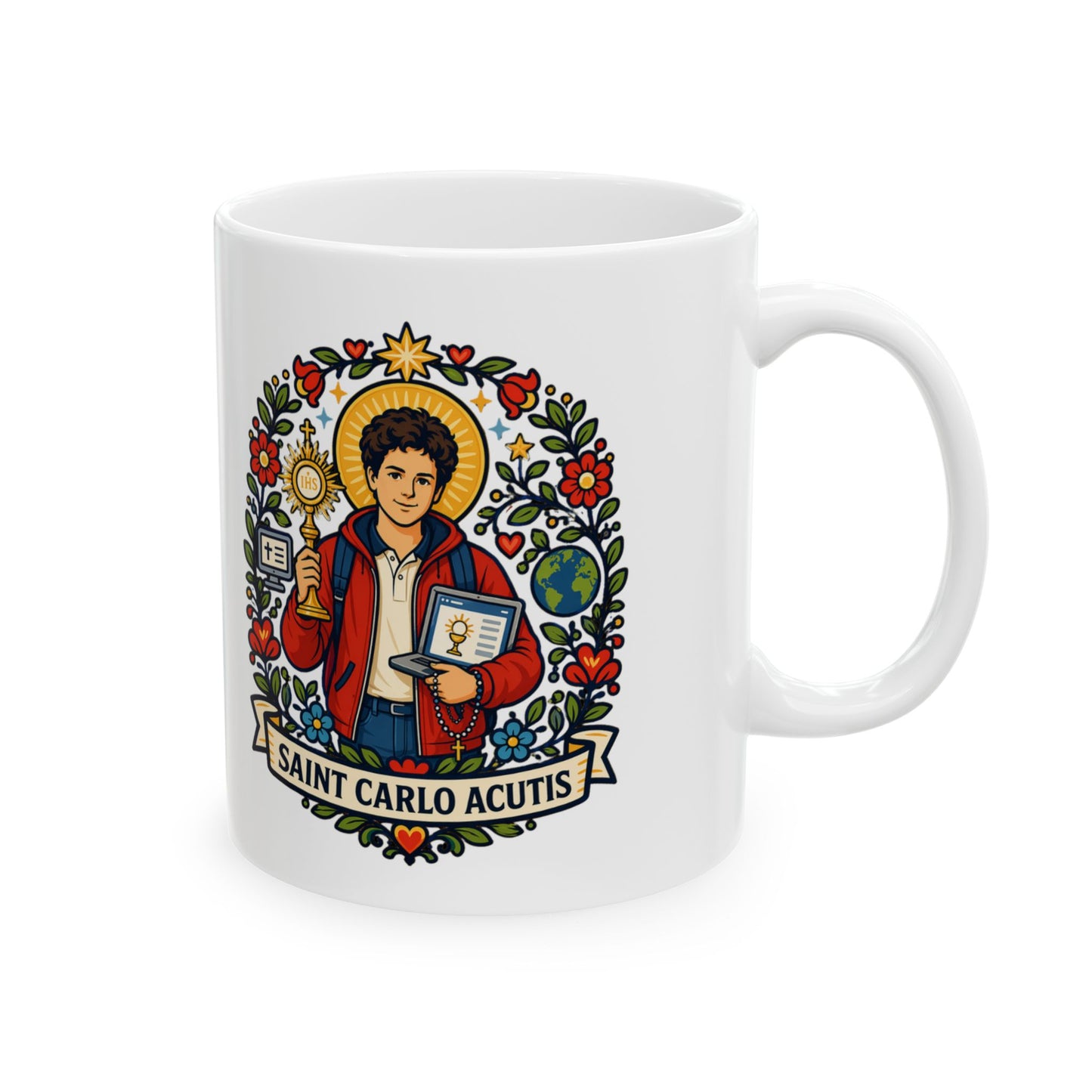 Saint Carlo Acutis Mug — "Live the Eucharist, Love Like a Saint"