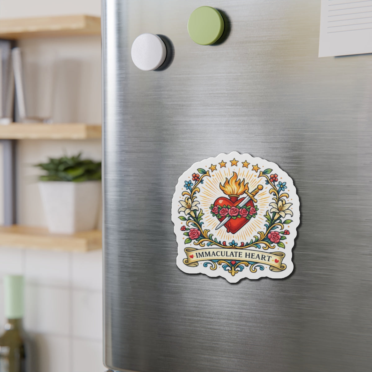 Immaculate Heart of Mary Die-Cut Magnet — Catholic Folk Art Fridge Magnet