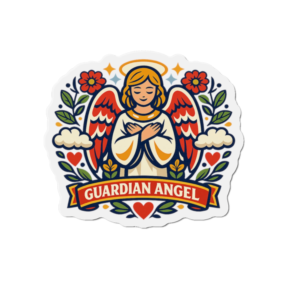 Guardian Angel Die-Cut Magnet — Catholic Folk Art Fridge Magnet
