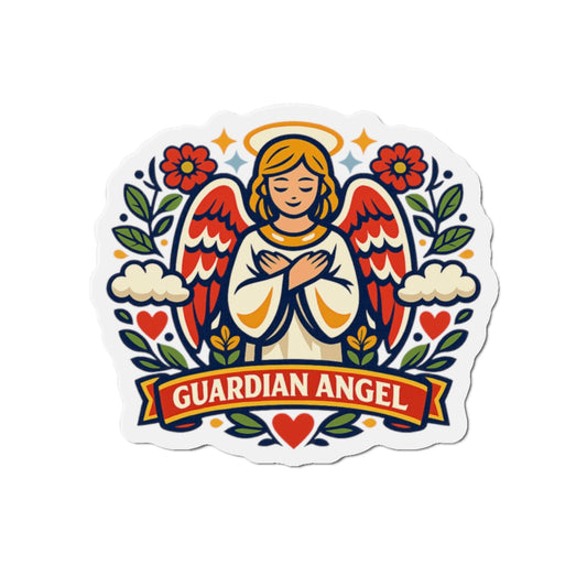 Guardian Angel Die-Cut Magnet — Catholic Folk Art Fridge Magnet