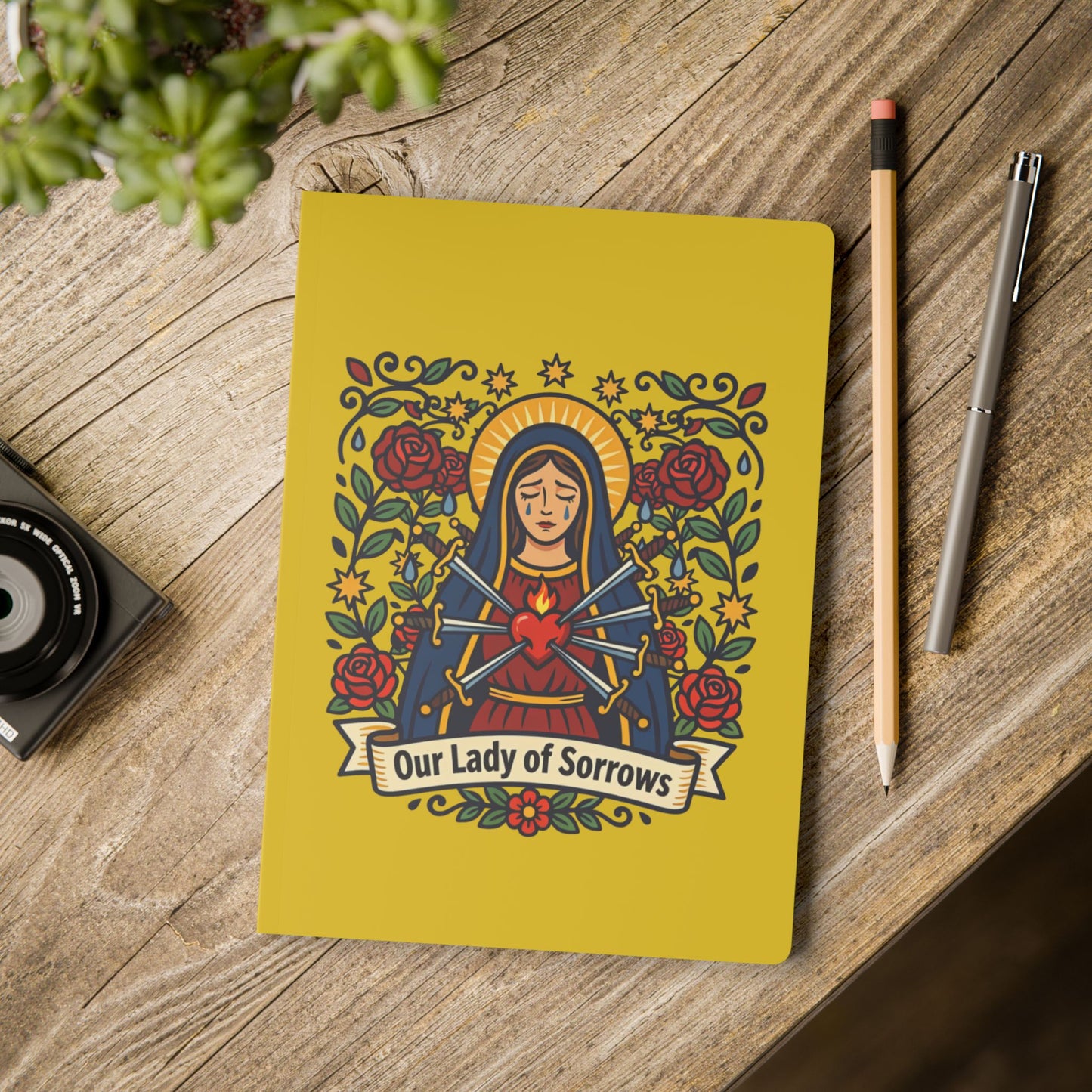 Our Lady of Sorrows Softcover Journal — Catholic Folk Art Prayer Notebook