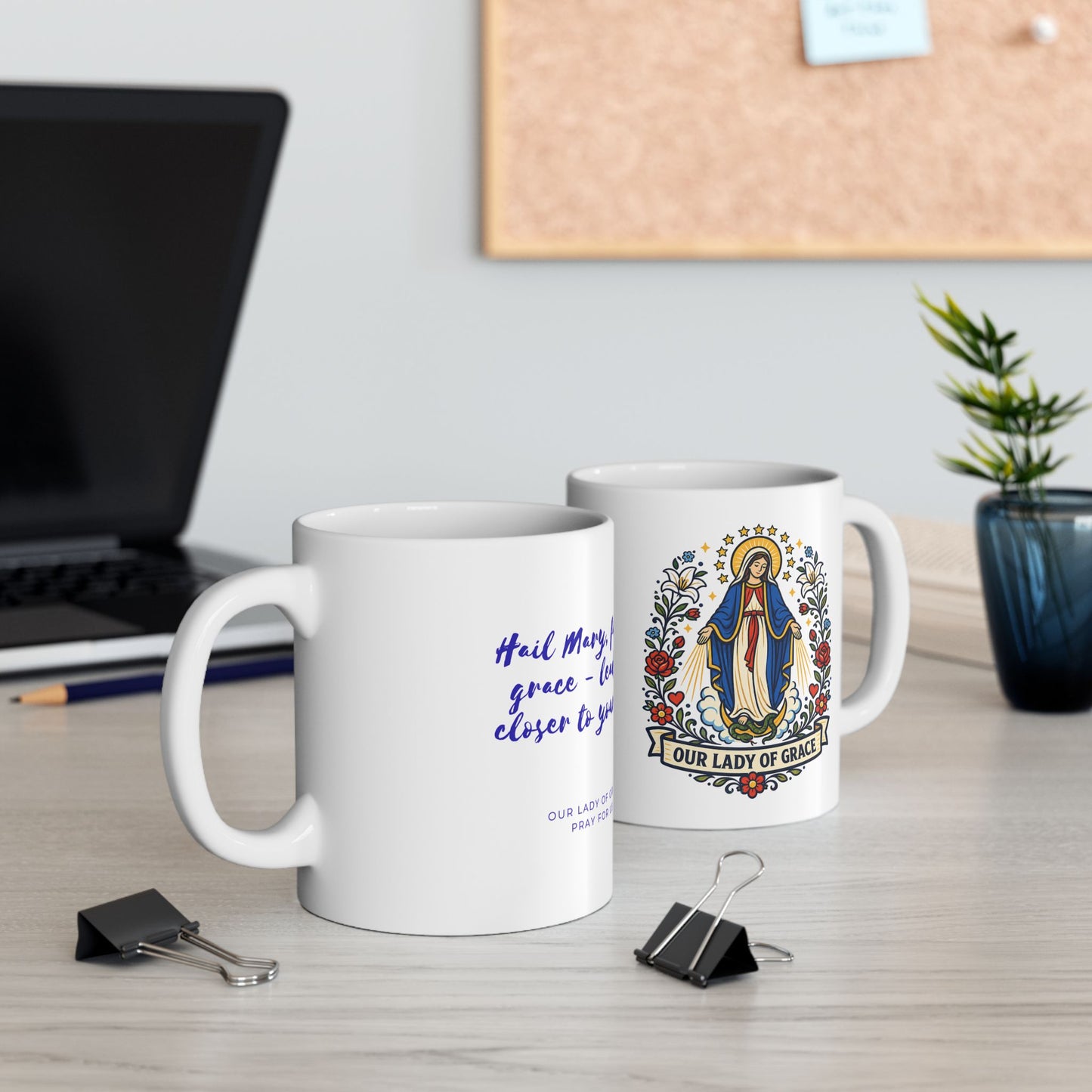 Our Lady of Grace Ceramic Mug — Catholic Marian Coffee Cup