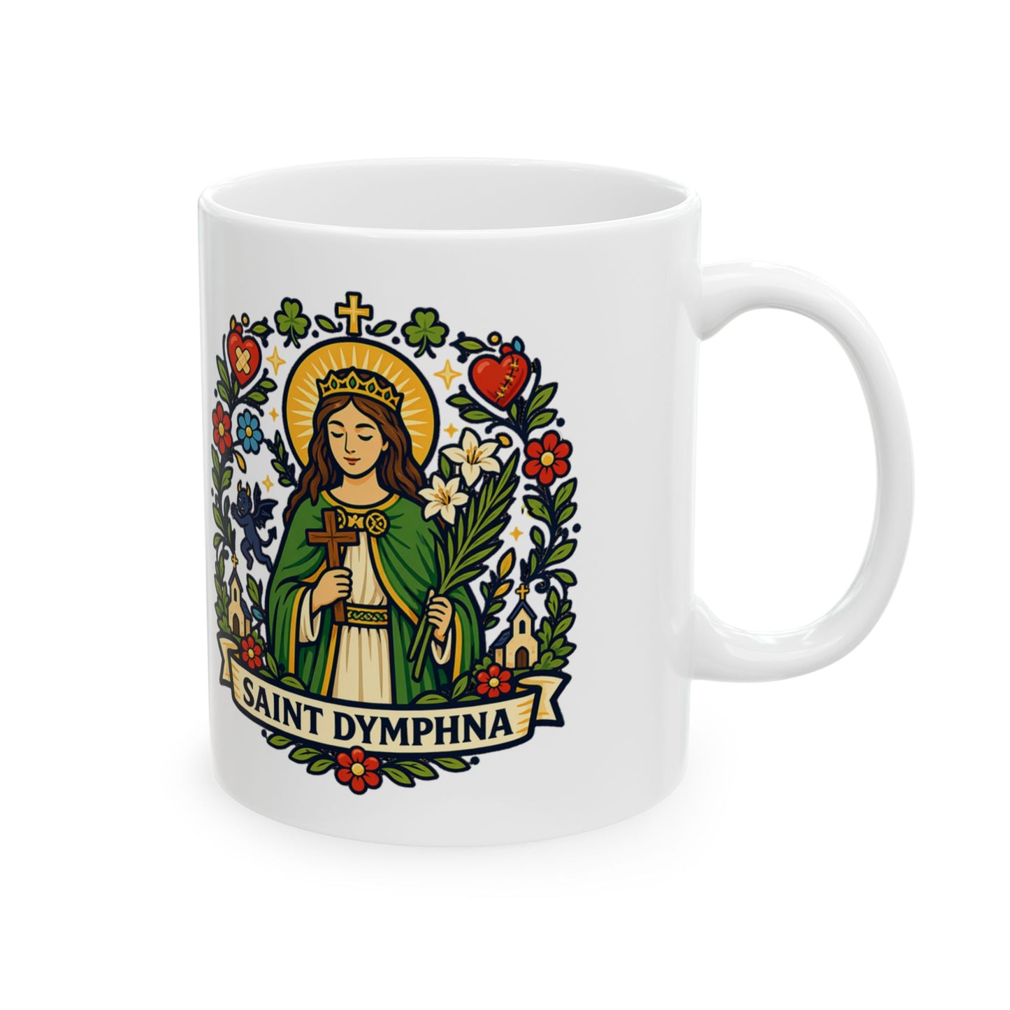 Saint Dymphna Ceramic Mug — Patron of Mental Health