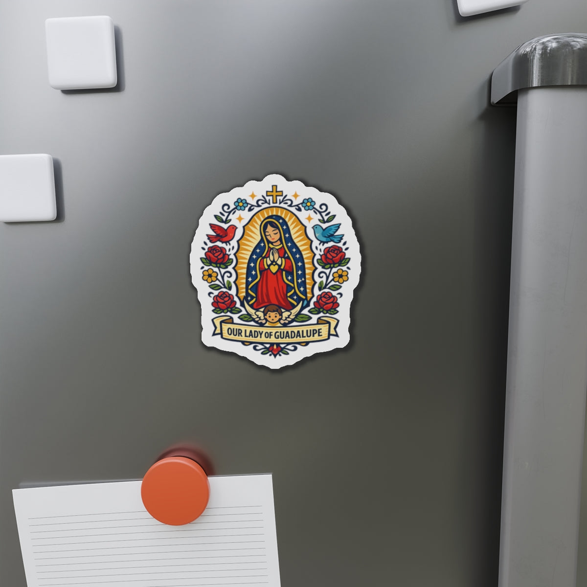 Our Lady of Guadalupe Die-Cut Magnet — Catholic Folk Art Fridge Magnet