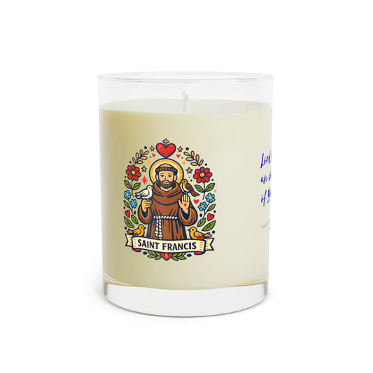Saint Francis of Assisi Prayer Candle — Catholic Folk Art Scented Soy Candle