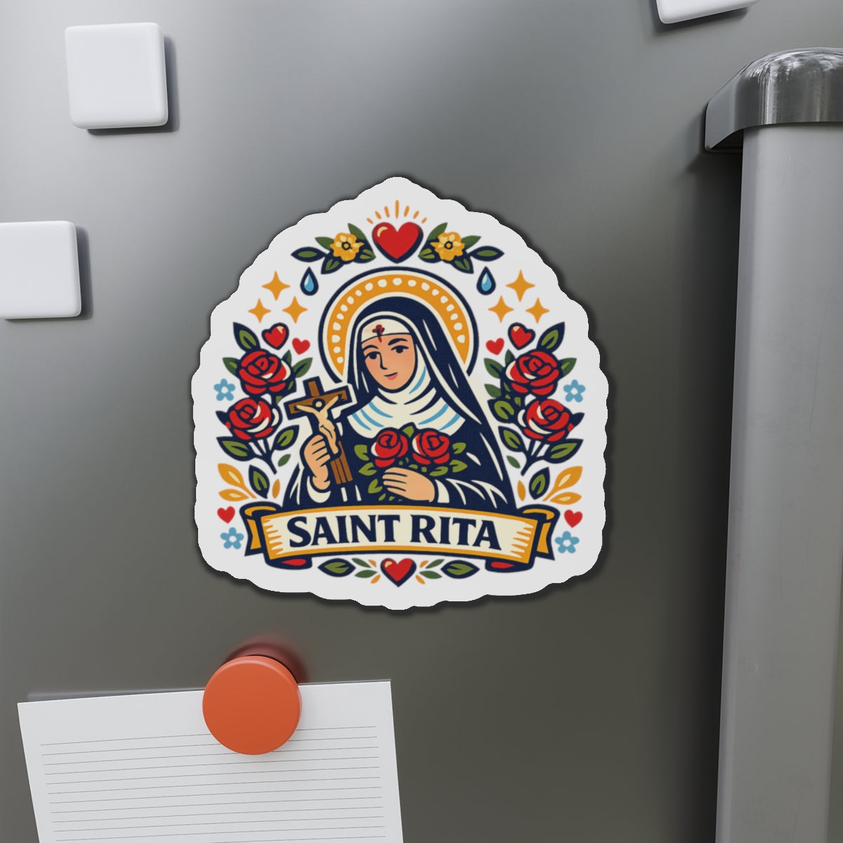 Saint Rita of Cascia Die-Cut Magnet — Catholic Folk Art Fridge Magnet