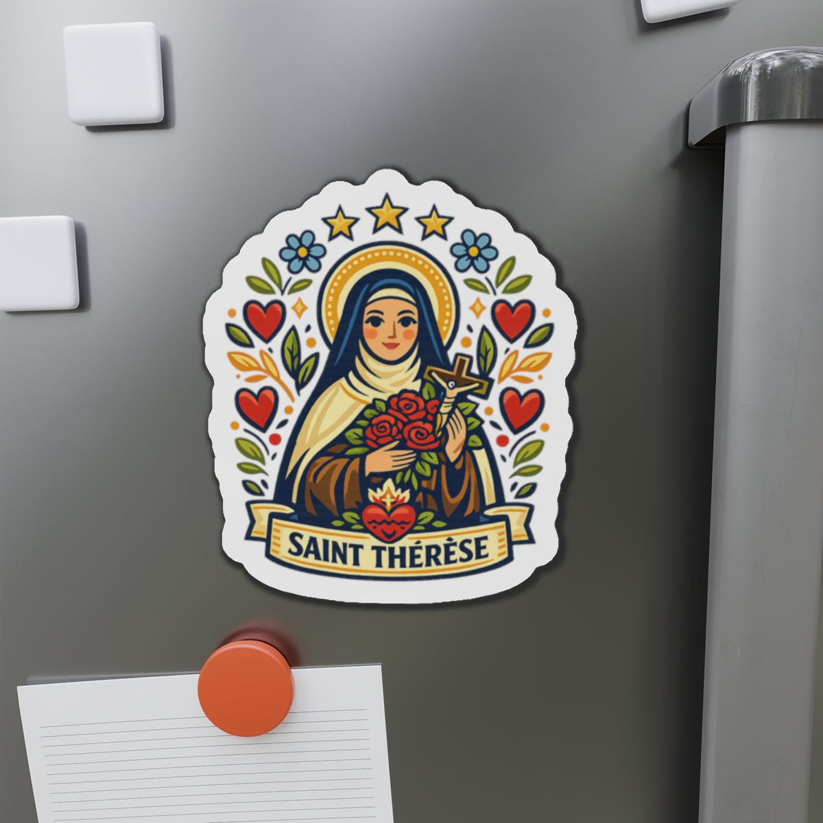 Saint Thérèse of Lisieux Die-Cut Magnet — Catholic Folk Art Fridge Magnet