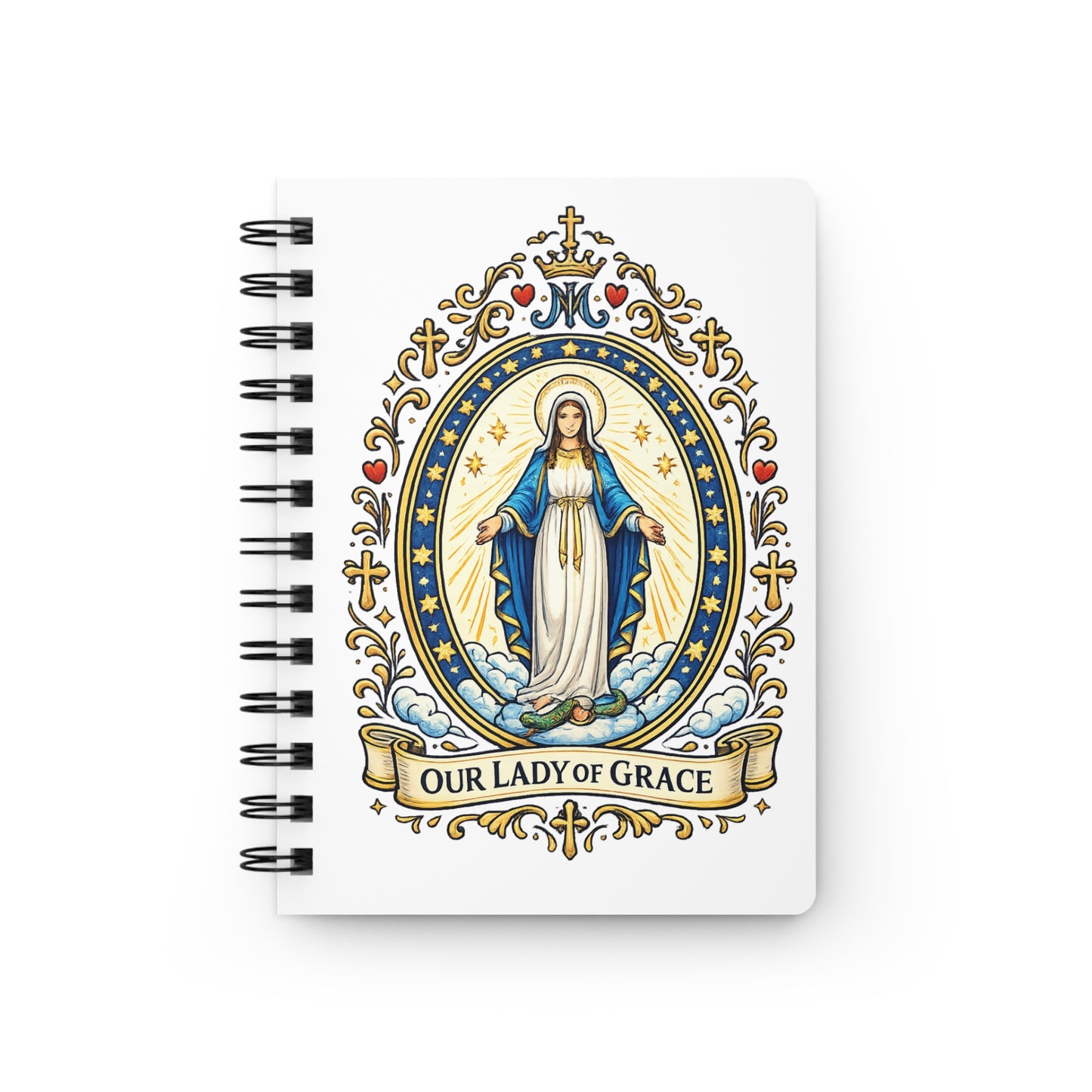 Our Lady of Grace Spiral Journal — Catholic Folk Art Prayer Notebook