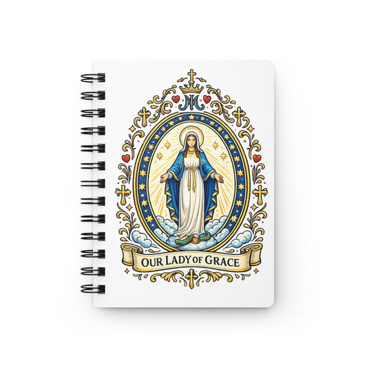 Our Lady of Grace Spiral Journal — Catholic Folk Art Prayer Notebook