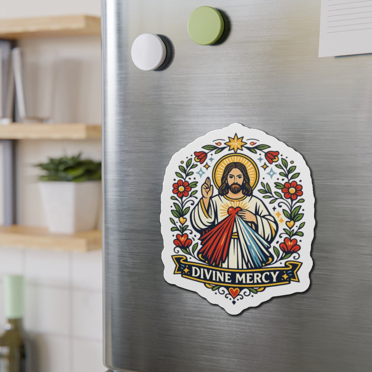 Divine Mercy Die-Cut Magnet — Catholic Folk Art Fridge Magnet